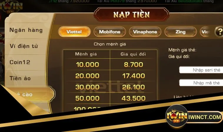 Anh em nạp tiền iWin qua thẻ cào cần nắm rõ bảng quy đổi mệnh giá